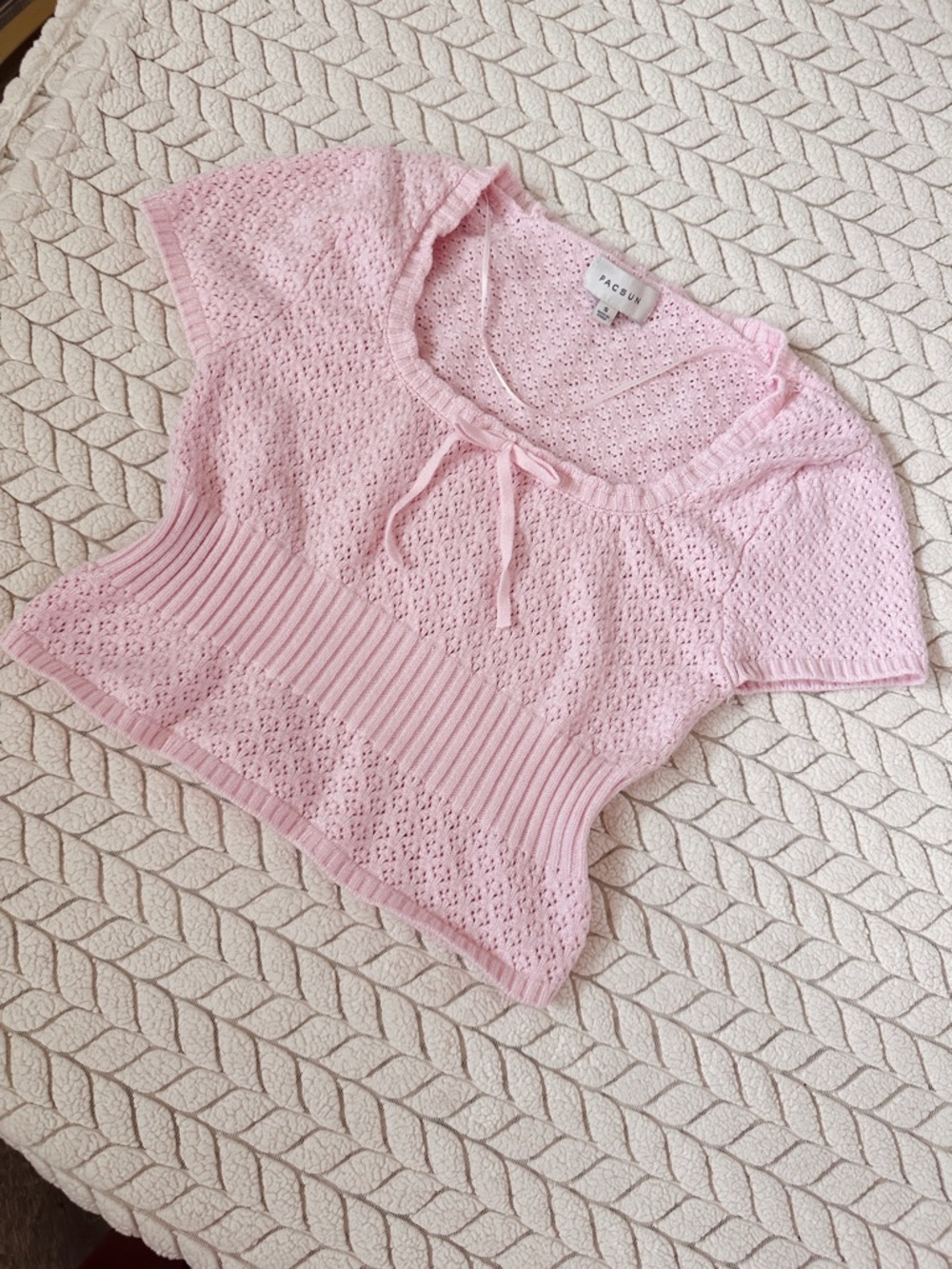 PacSun Pink Eyelet Knit Short Sleeve Top